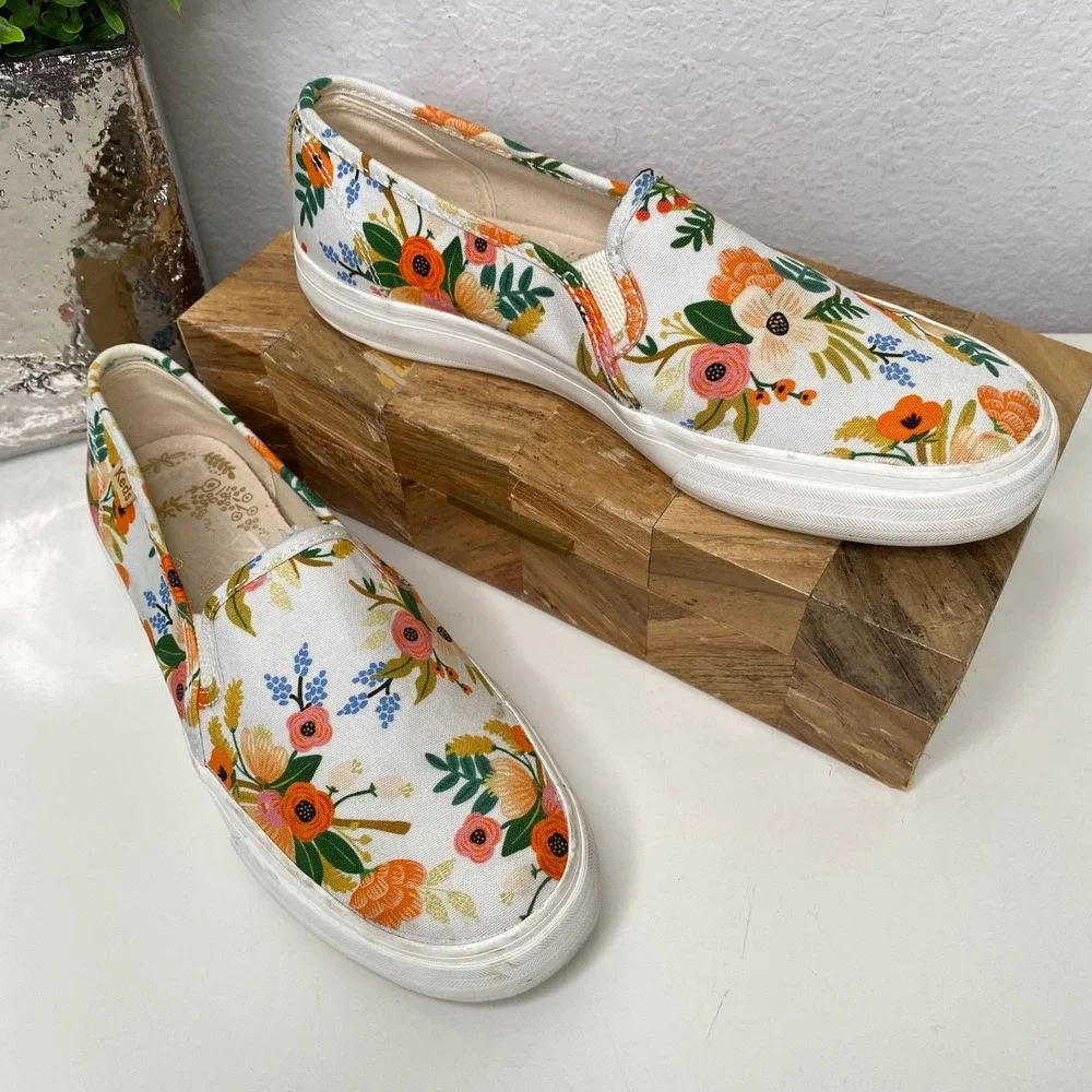 Keds Rifle Paper Co. Double Decker Meadow Cream Slip On Casual Sneakers Size 7